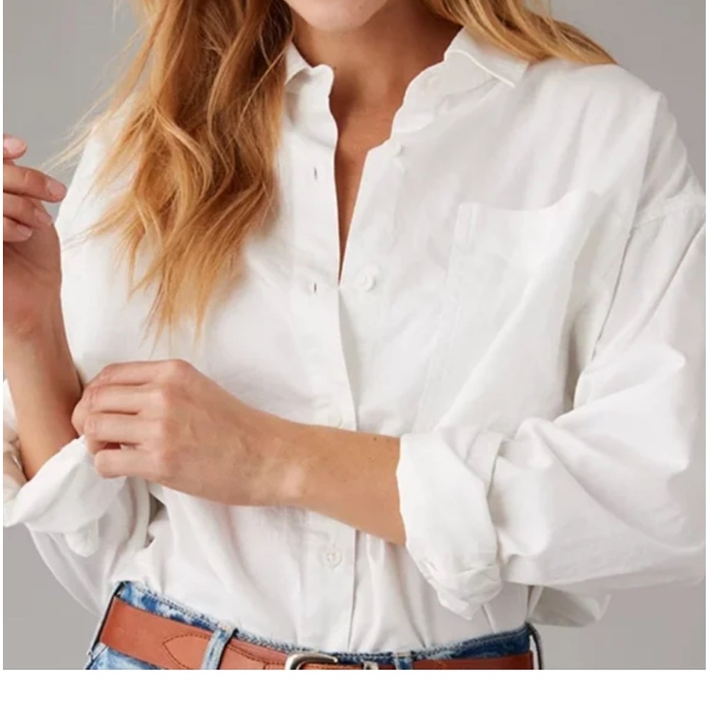 OFFLINE by Aerie White Button Down Oversized Boyfriend Shirt - Medium
